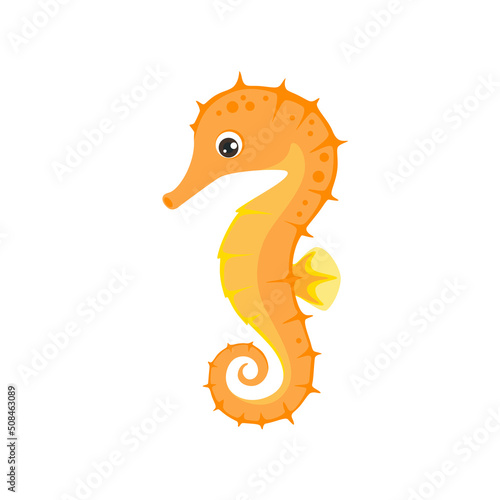 Cute cartoon seahorse isolated on white. Vector funny sea animal. Flat icon.