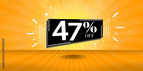 47% off limited special offer. Banner with forty seven percent discount on a  orange background with black square photo