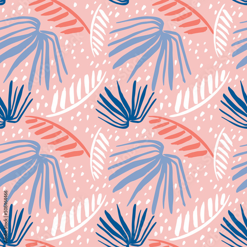 Seamless tropical pattern with hand drawn palm leaves and jungle plants