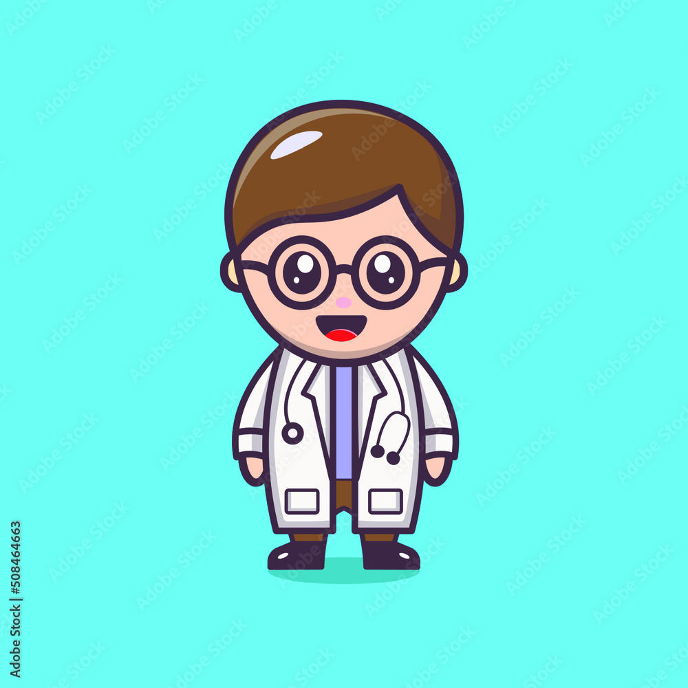 Cute happy funny smiling doctor. Healthcare,medical,doctor concept. Vector flat cartoon character icon design. Isolated on blue background. Cute happy doctor cartoon isolated character.