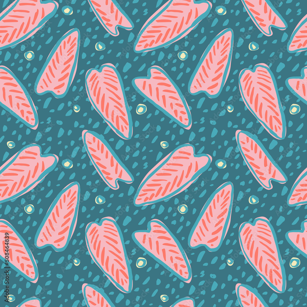 Seamless tropical pattern with hand drawn palm leaves