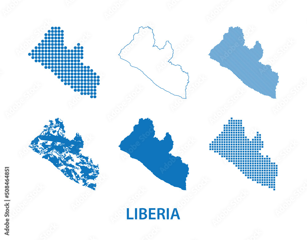 map of Republic of Liberia - vector set of silhouettes in different patterns