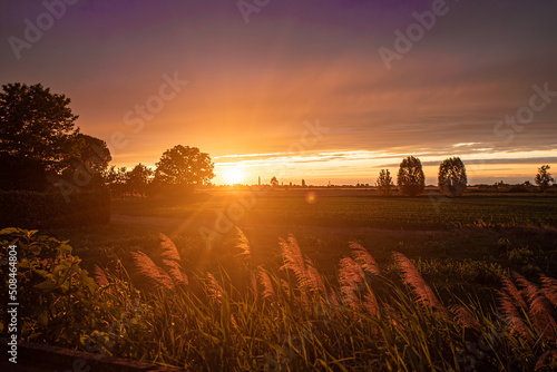 Golden sunset countryside panorama