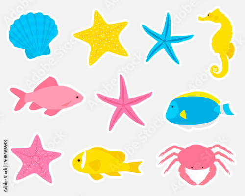 Set sea animals stickers printable