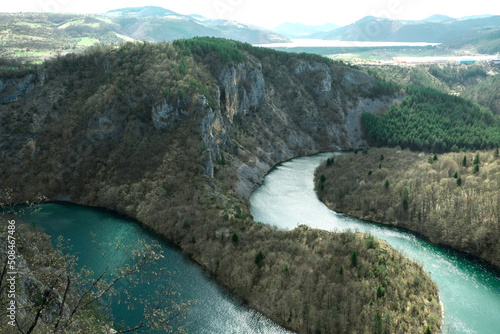 Amazing mountain landscape with meanders of curving river Uvac in canyon of the nature reserve in Serbia
 photo