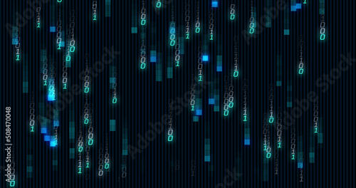 Image of binary coding data processing over black background