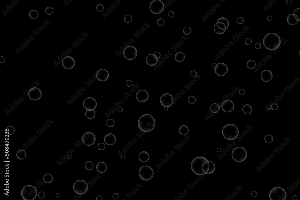 Air bubbles, oxygen, champagne are crystal clear, isolated on a black background of modern design. Vector illustration of EPS 10.