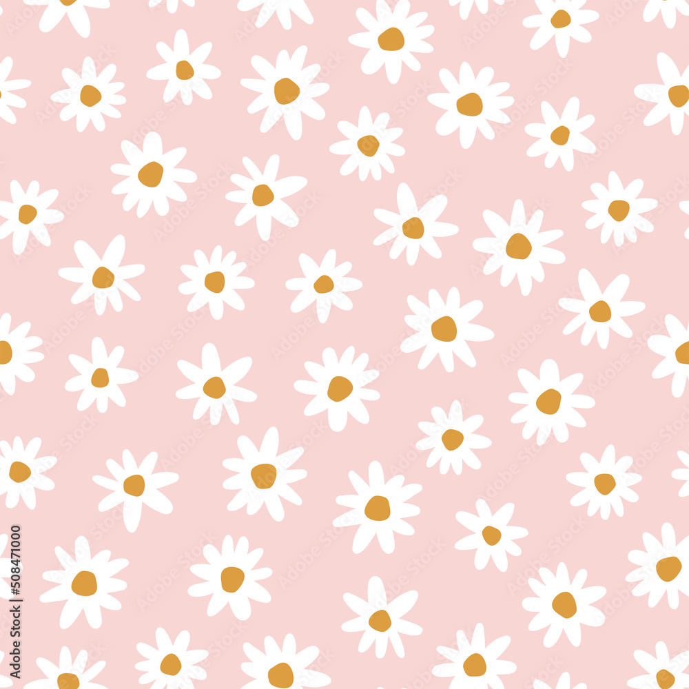 Vector seamless pattern with daisies and pink background