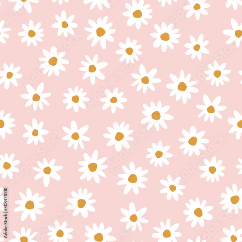 Vector seamless pattern with daisies and pink background