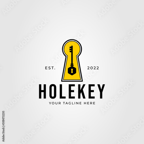 silhouette old key on hole key logo vector illustration design
