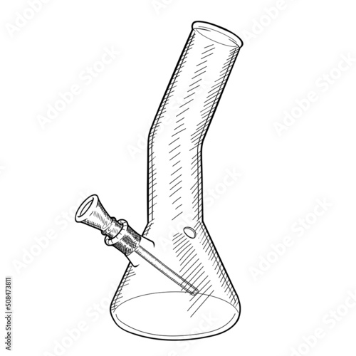 Hand drawn glass bong vector sketch isolated on white background. Device for smoking cannabis. Hookah for marijuana.