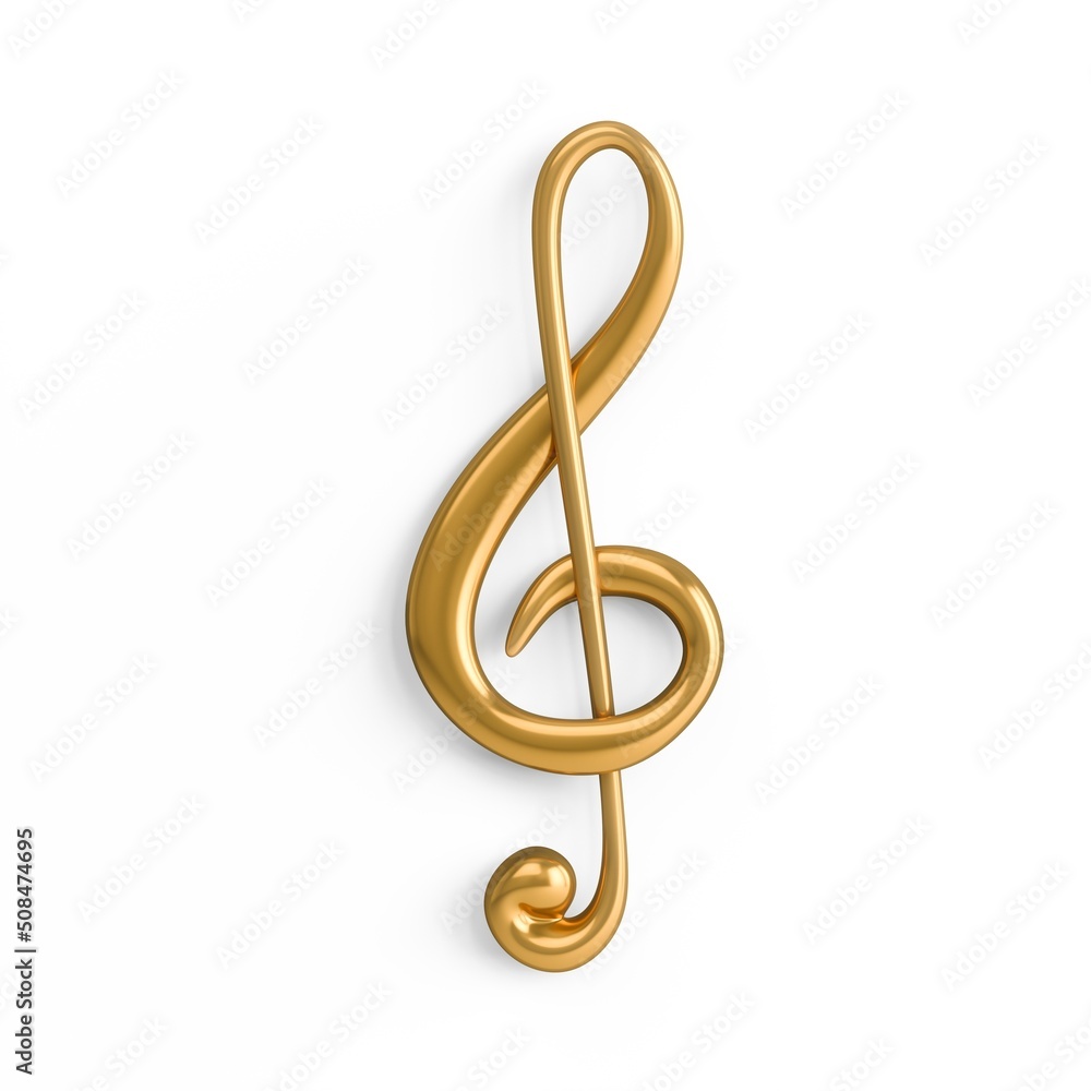 3D Rendering of golden treble clef isolated on white background 3D Rendering of golden treble clef isolated on white background