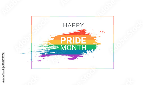 Happy pride month rainbow flag banner on white background. Vector illustration