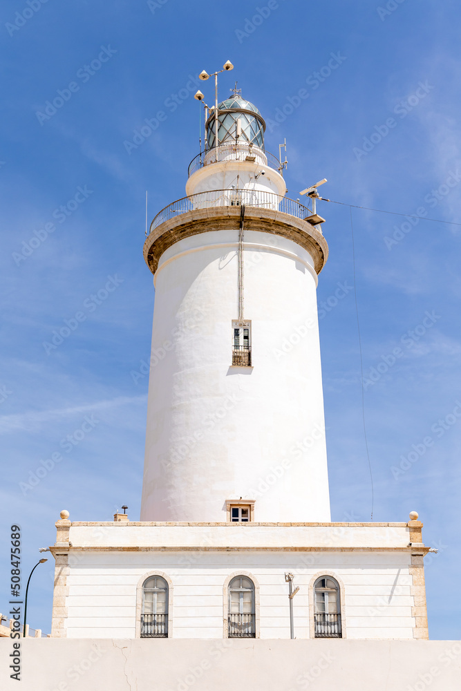 historic lighthouse of the port of Malaga known as the lamppost