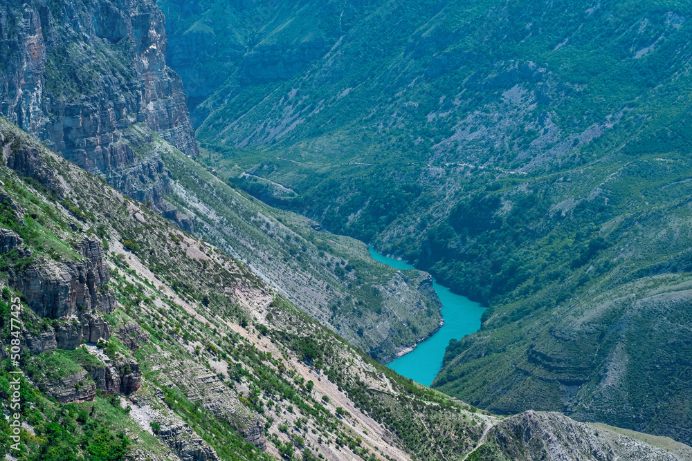 mountain landscape, view of the canyon of the Sulak river in Dagestan