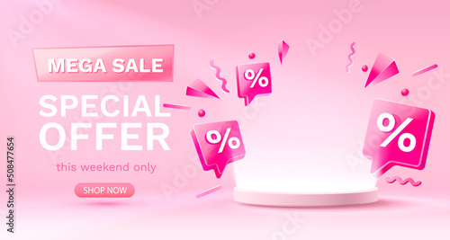 Colorful discount sale podium. Special offer composition. Vector