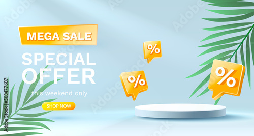 Colorful discount sale podium. Special offer composition. Vector