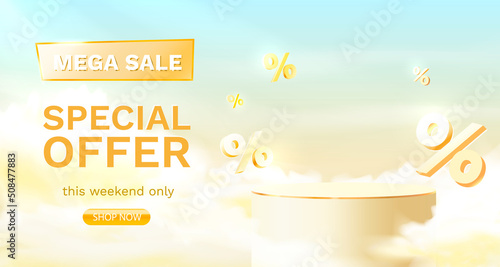Colorful discount sale podium. Special offer composition. Vector