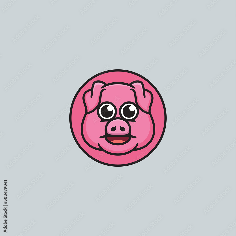 Fototapeta premium Cute Head Pig Mascot Logo Design