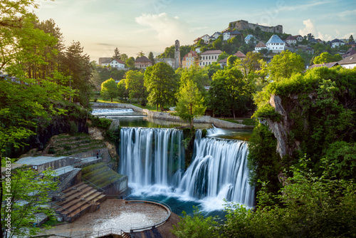 Waterfall in city of Jajce, Bosnia and Hercegovina. photo