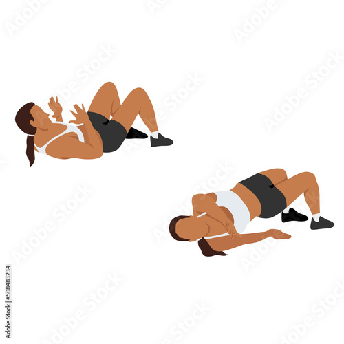 Woman doing Grappling reach back exercise. Flat vector illustration isolated on white background