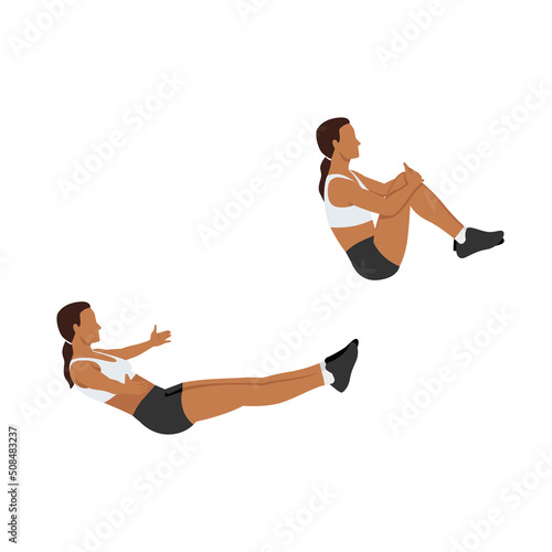 Woman doing Knee hugs exercise. Flat vector illustration isolated on white background