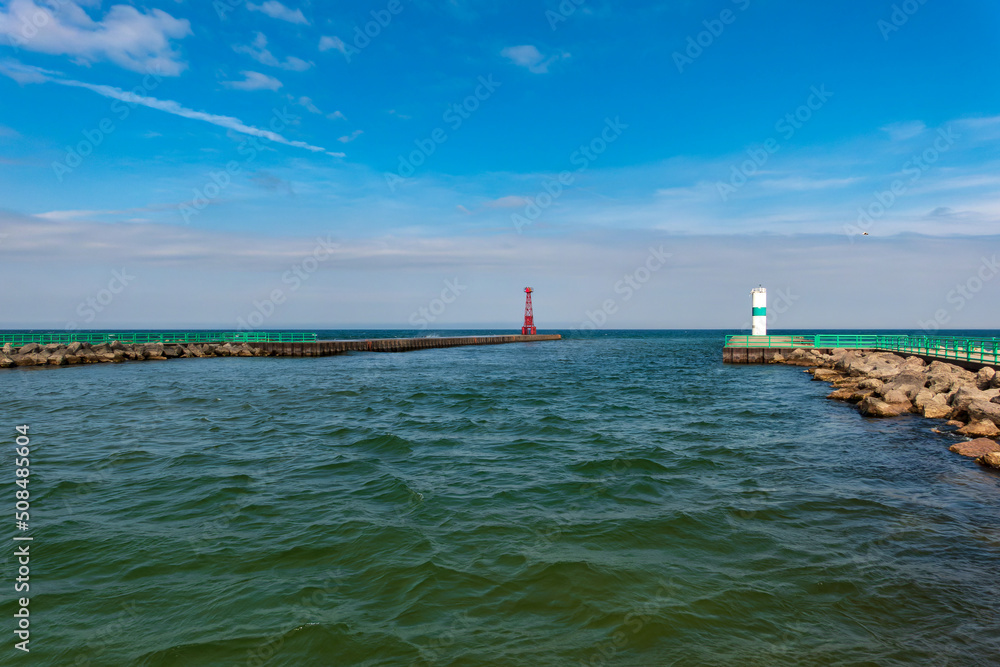 Pier head on Lake Michigan to guide ships down channel into Pentwater