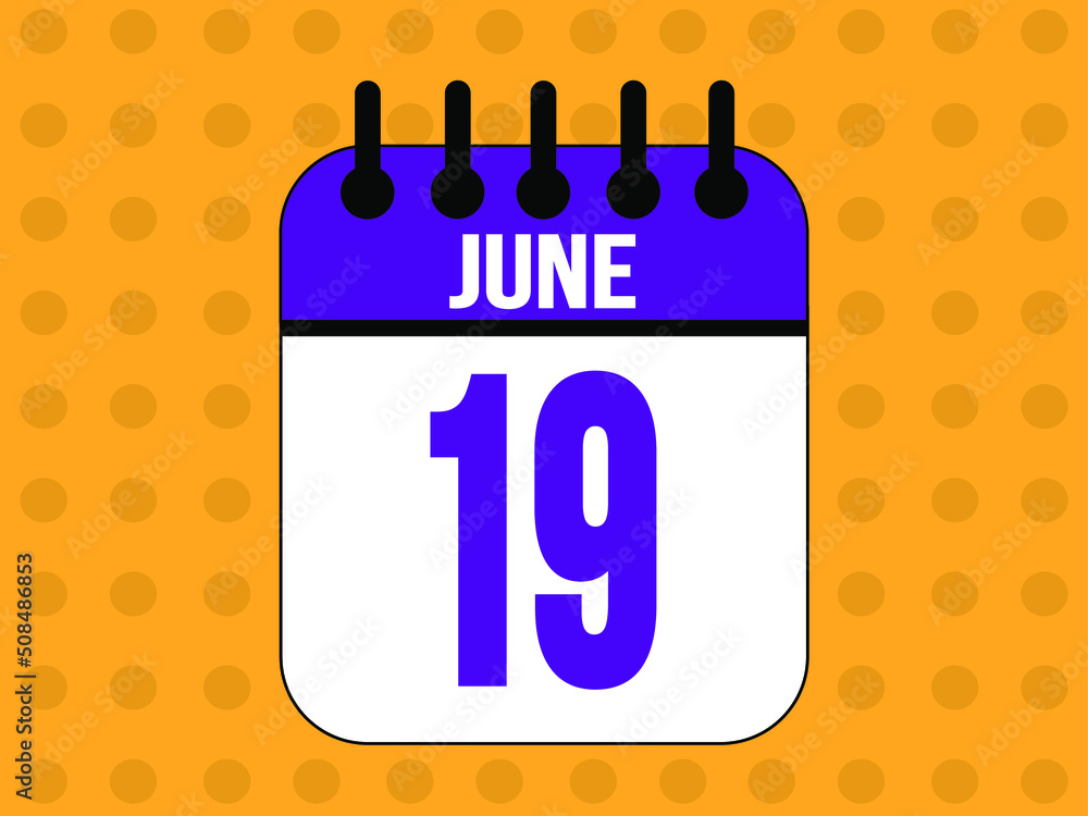 June 19 calendar icon with day of month in purple. June 19 calendar icon with day of month in purple.