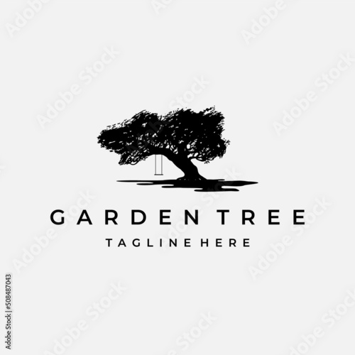 Tree with a Swing Logo Design Vector Illustration