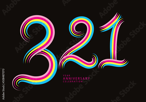 321 number design vector, graphic t shirt, 321 years anniversary celebration logotype colorful line,321th birthday logo, Banner template, logo number elements for invitation card, poster, t-shirt.