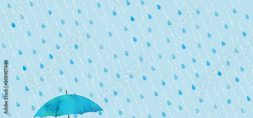斜めに降る雨と水色の傘 2