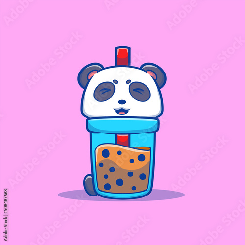 cute illustration of panda shaped bottle of boba drink for the mascot logo drink