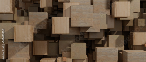 Stack wooden blocks from natural wood background 3D Illustration