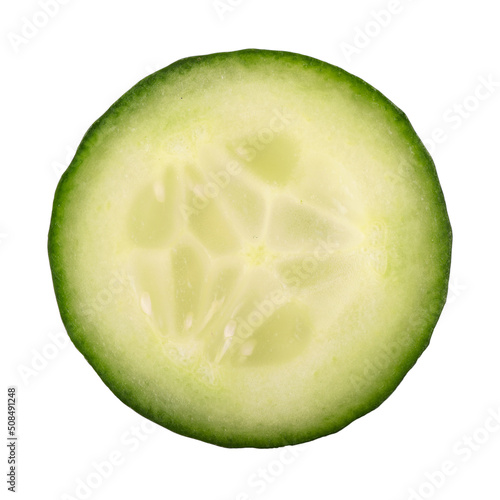 Cucumber slice isolated on white background close up