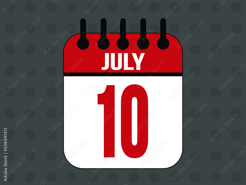 July 10 calendar icon with day of month in red. July 10 calendar icon with day of month in red.