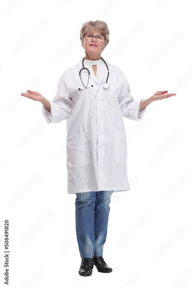 Front view of attractive happy smiling female doctor physician nurse standing with arms crossed Front view of attractive happy smiling female doctor physician nurse standing with arms crossed