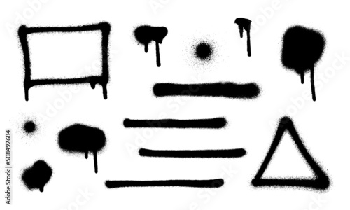 Set of graffiti spray banner. Vector spray paint shapes with smudges