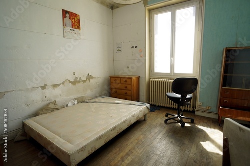 Slum landlord bedroom rental. Insalubrious bedroom. Abandoned room.