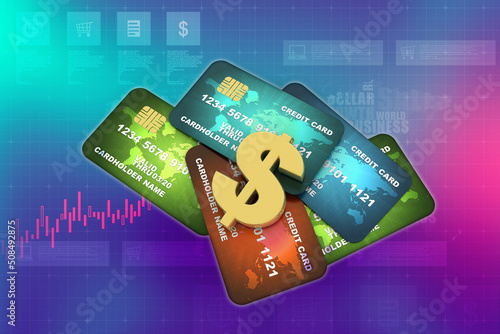 3d rendering  credit or debit card with dollar
