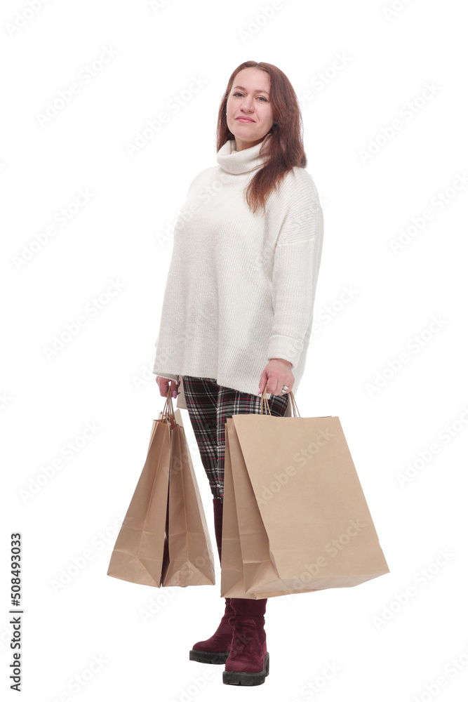 casual woman with shopping bags .isolated on a white background. casual woman with shopping bags .isolated on a white background.