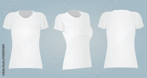 White women t shirt. front side and back view. vector illustration