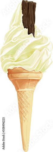 Ice cream cone with flake, vector illustration isolated on white
