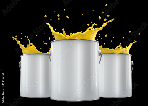 Cans of paint with colored splash