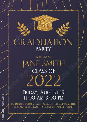 Dark with gold glitter Graduation party 2022 invitation