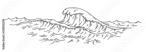 Sea waves. Vintage vector engraving black illustration. Isolated on white