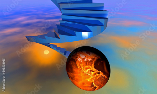 Fotografiet 3d rendering stairway to heaven with the earth