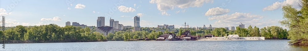Panorama of Dnepropetrovsk along rowing channel and Pobeda embankment, Ukraine.