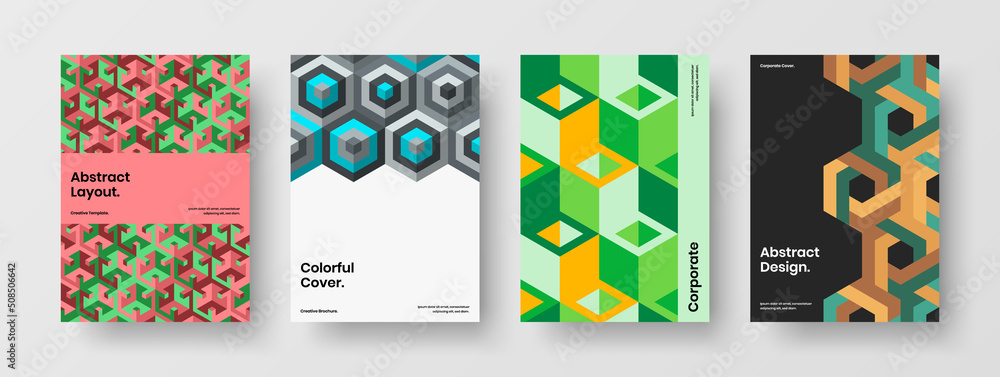 Modern mosaic pattern journal cover illustration set. Minimalistic postcard A4 vector design concept collection.