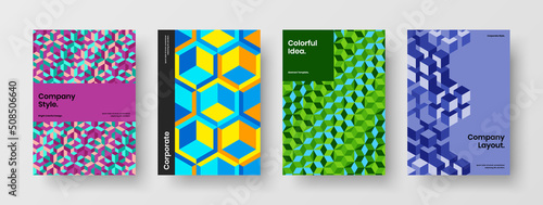 Vivid geometric hexagons company cover concept collection. Creative presentation design vector template composition.