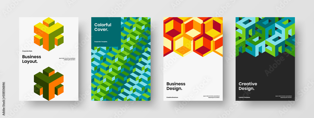 Isolated geometric tiles front page illustration bundle. Minimalistic poster A4 design vector concept collection.